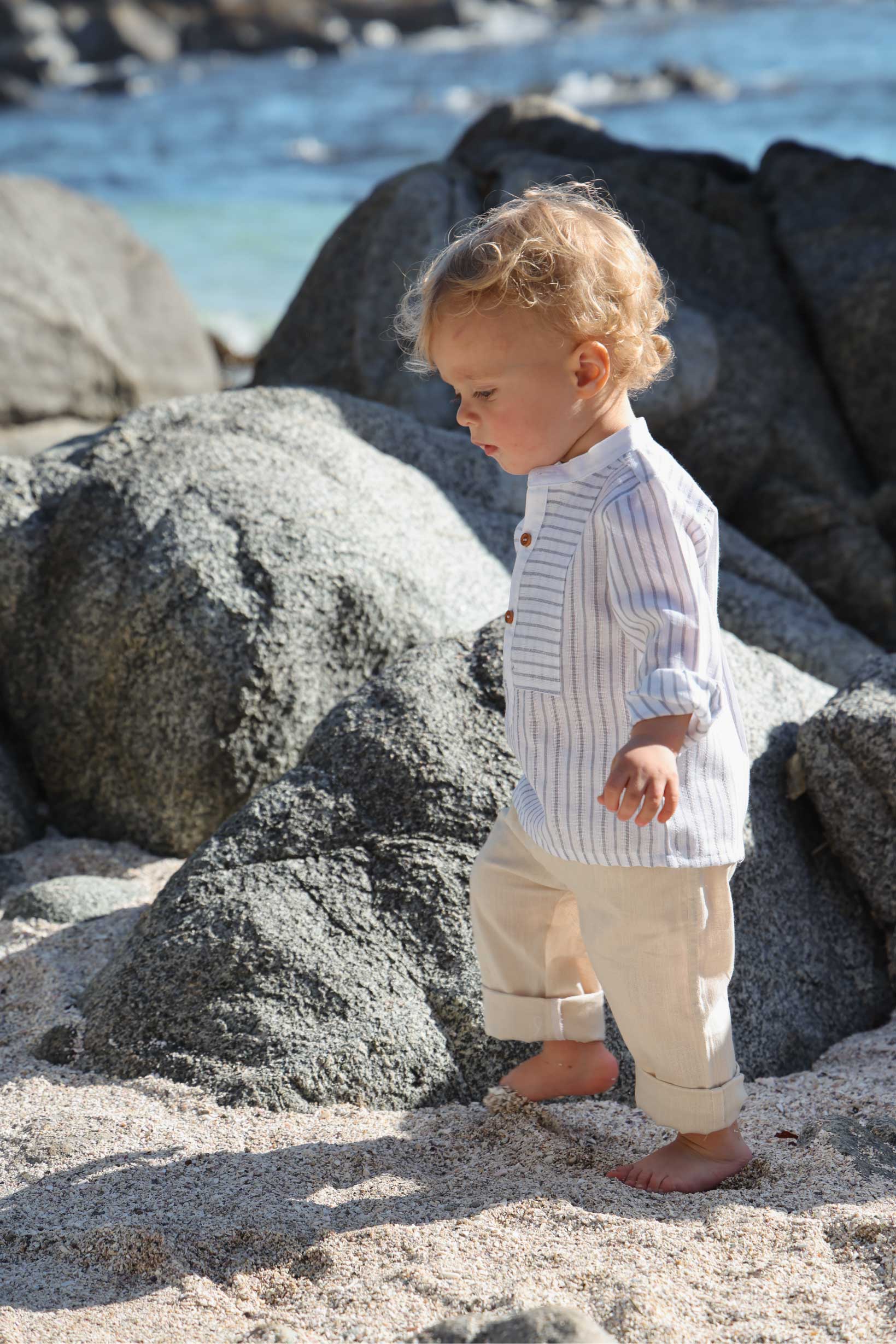 Camisa Cuello Mao - Rayée