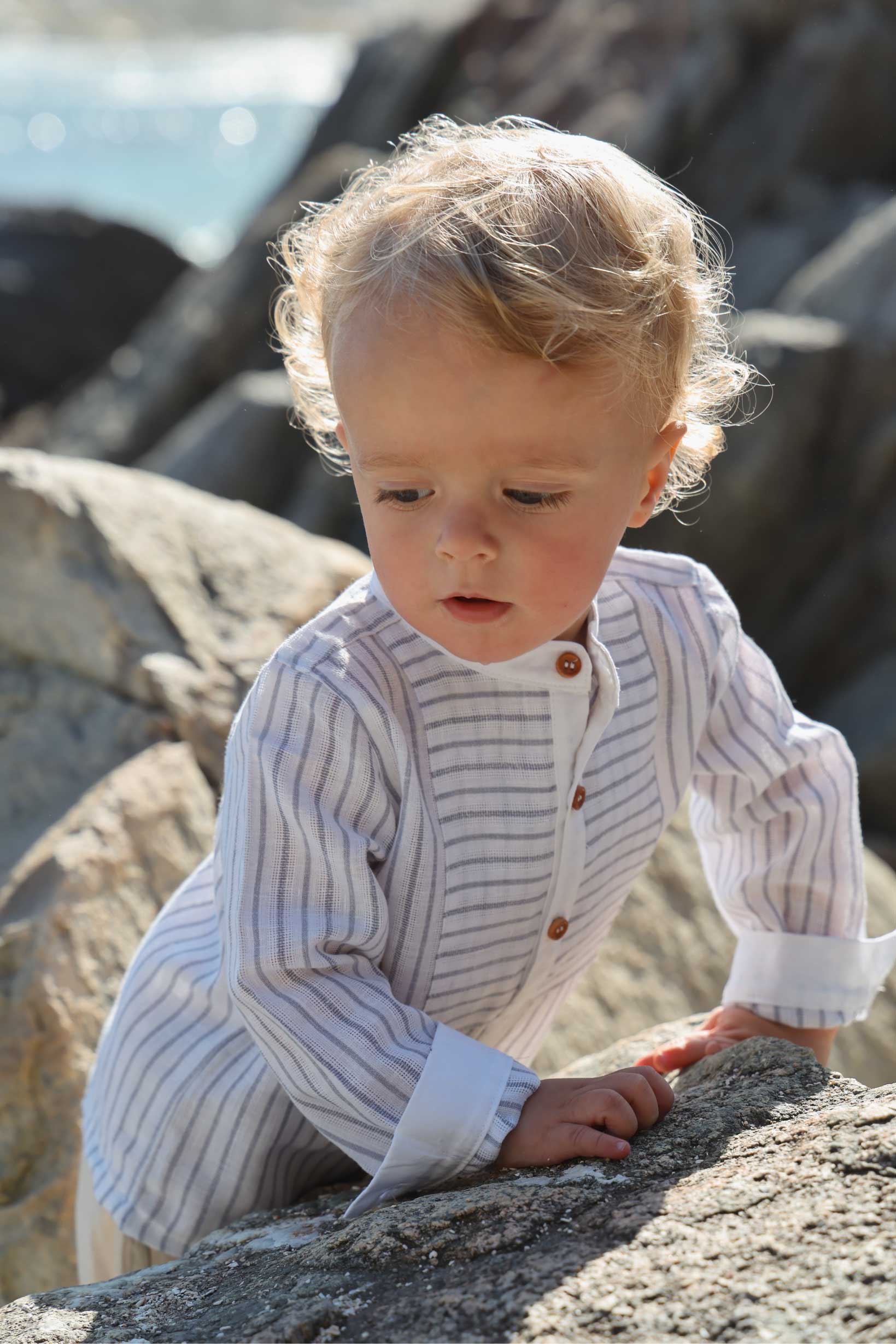 Camisa Cuello Mao - Rayée