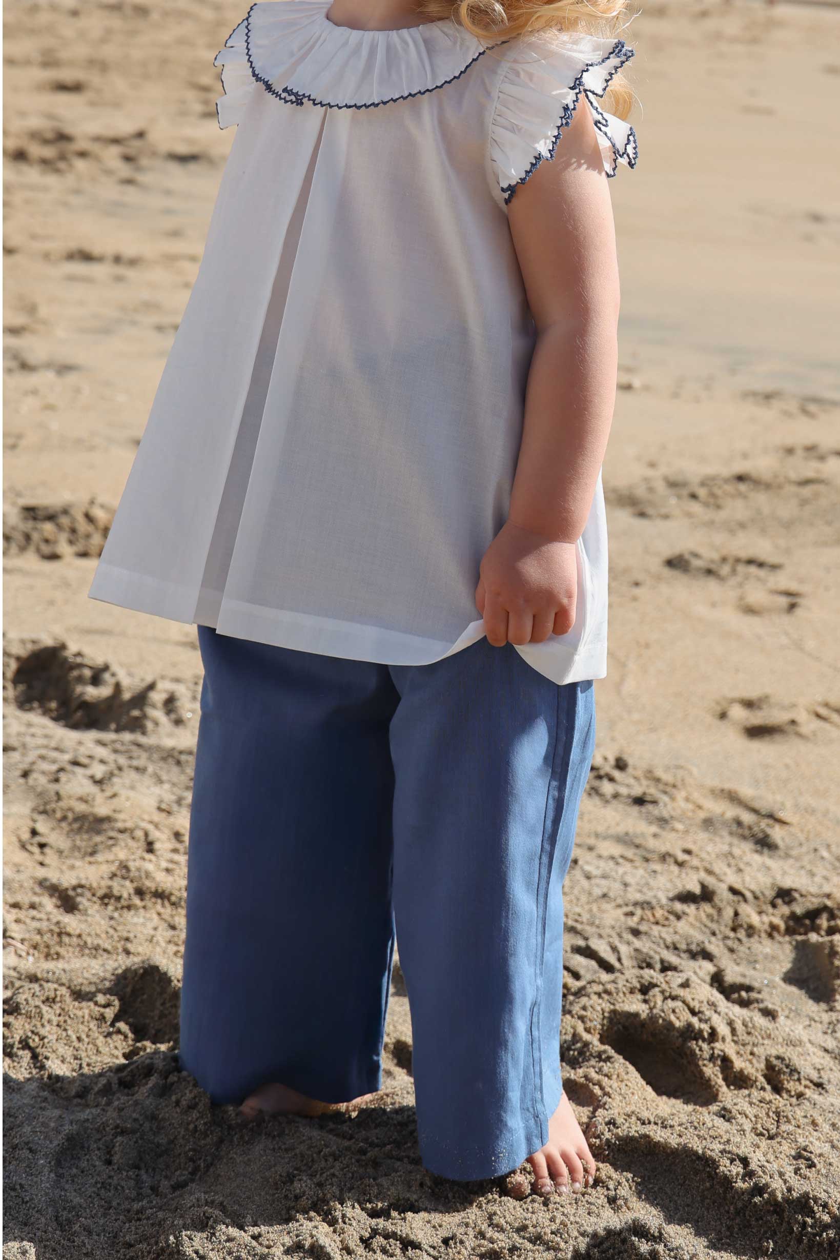 Pantalón Lino Niña - Bleu Roi