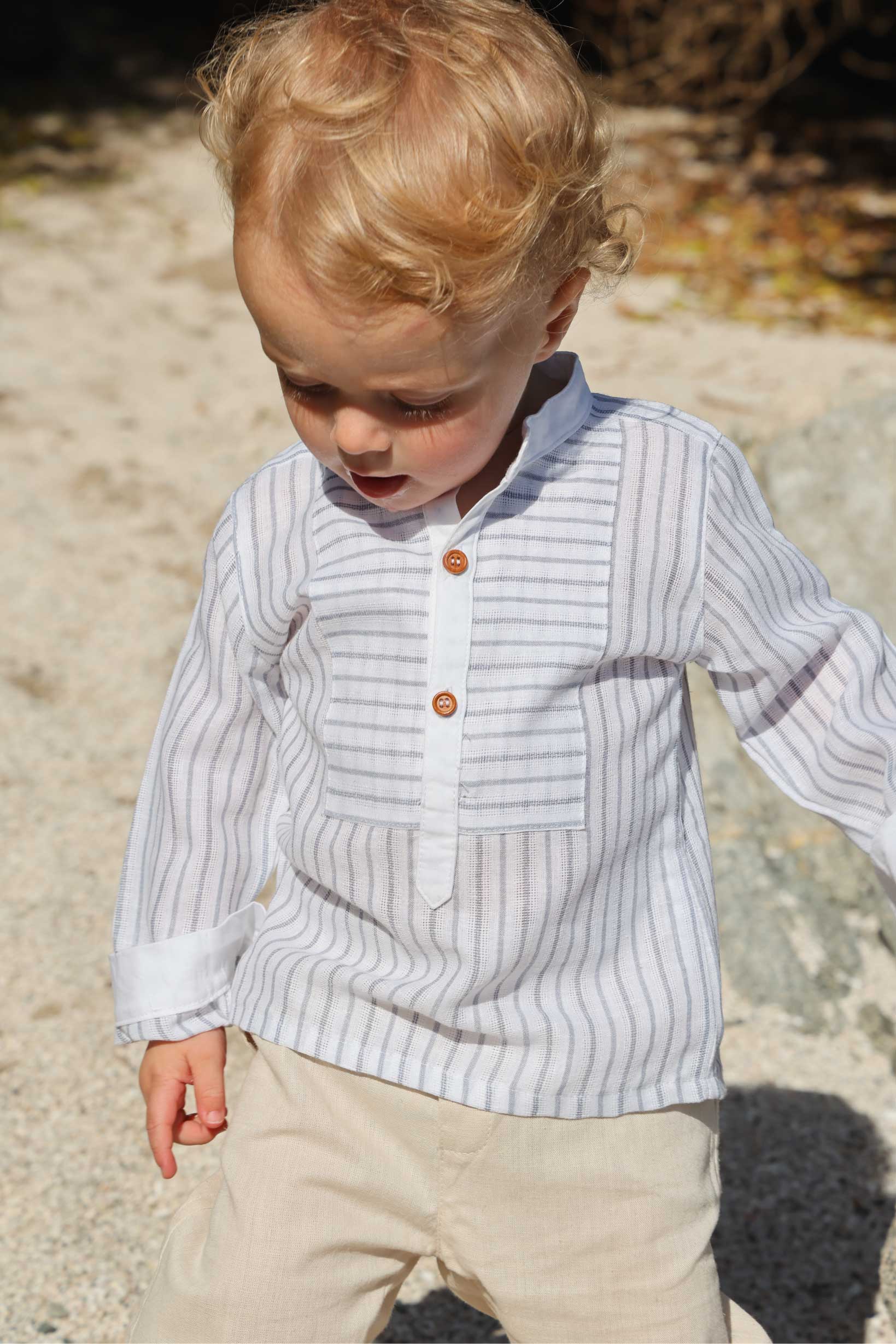 Camisa Cuello Mao - Rayée